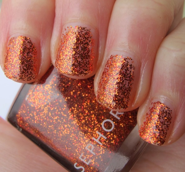 Nail polish swatch / manicure of shade Sephora Tangerine Tango Glitter