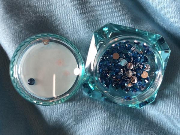 Nail polish swatch / manicure of shade Great Lakes Dips 3mm Rhinestones Deep Blue Sea