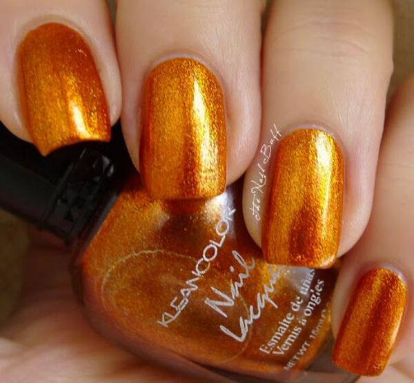 Nail polish swatch / manicure of shade Kleancolor Metallic Mango