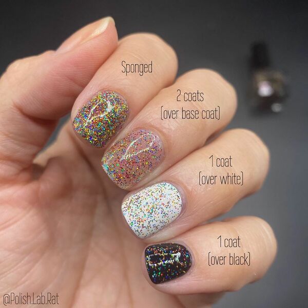Nail polish swatch / manicure of shade Dimension Nails Rainbow Lorikeet