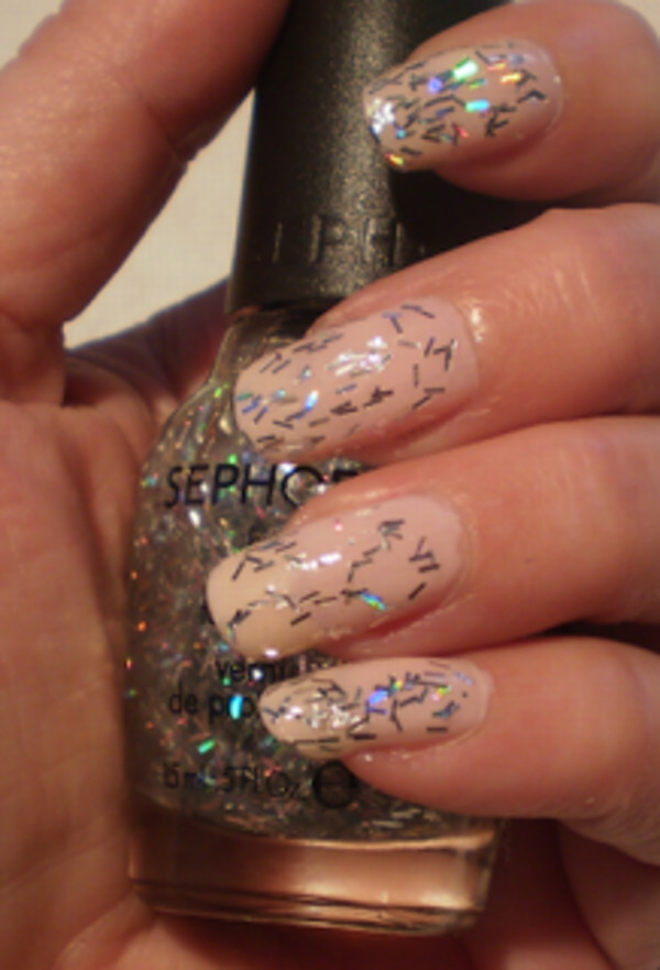 Nail polish swatch / manicure of shade Sephora by OPI Sparkle Me Silver Top Coat