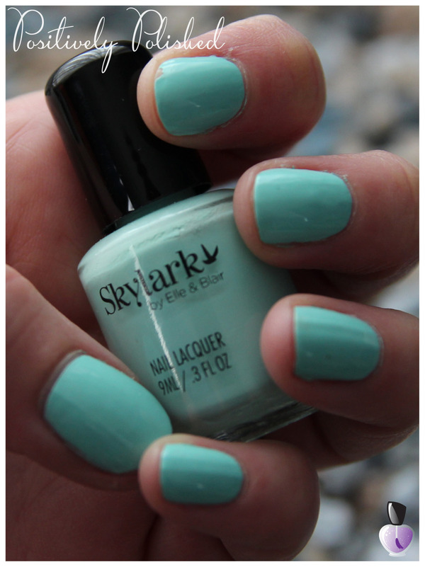 Nail polish swatch / manicure of shade Skylark Sea Glass