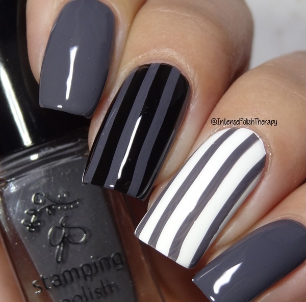 Nail polish swatch / manicure of shade Clear Jelly Stamper Slate Gray