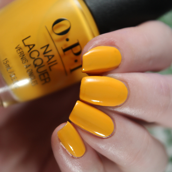 Nail polish swatch / manicure of shade OPI Marigolden Hour