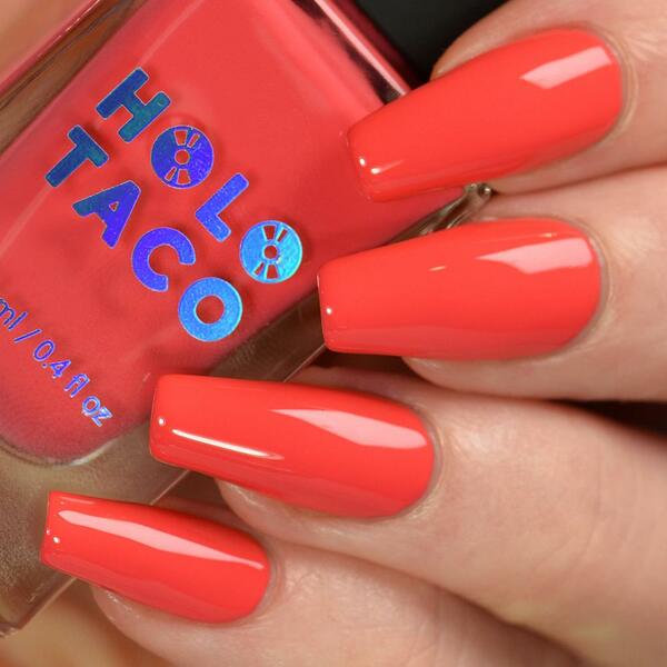 Nail polish swatch / manicure of shade Holo Taco The Floor is Guava