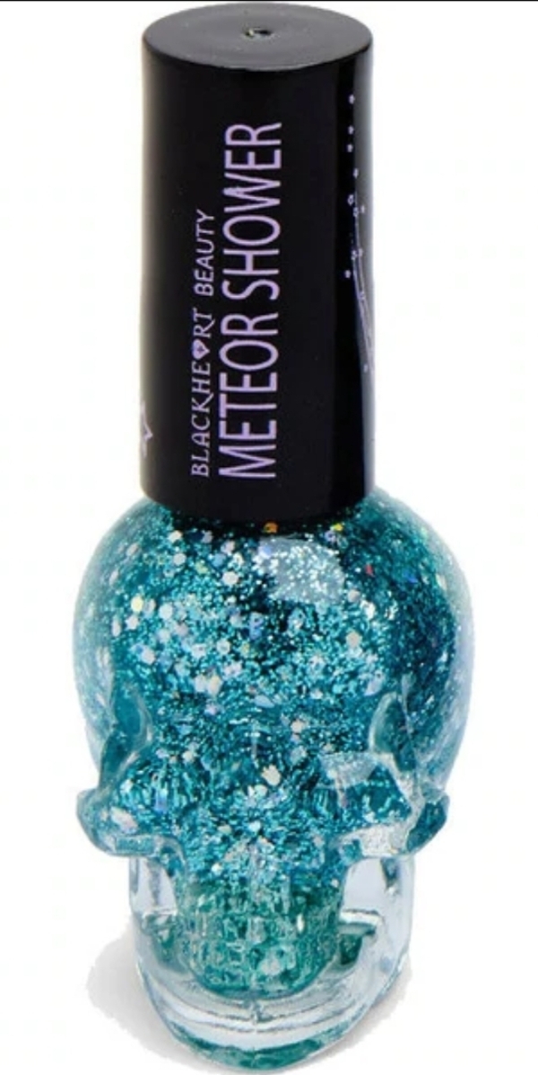 Nail polish swatch / manicure of shade Blackheart Teal Meteor Shower