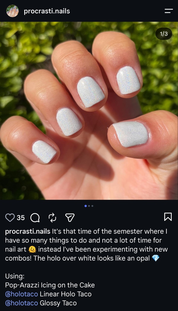 Nail polish swatch / manicure of shade Pop-arazzi Icing on the Cake