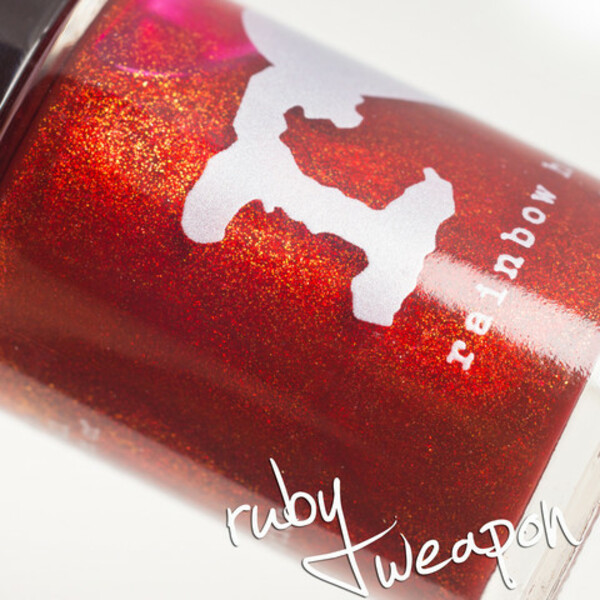 Nail polish swatch / manicure of shade Rainbow Honey Ruby Weapon