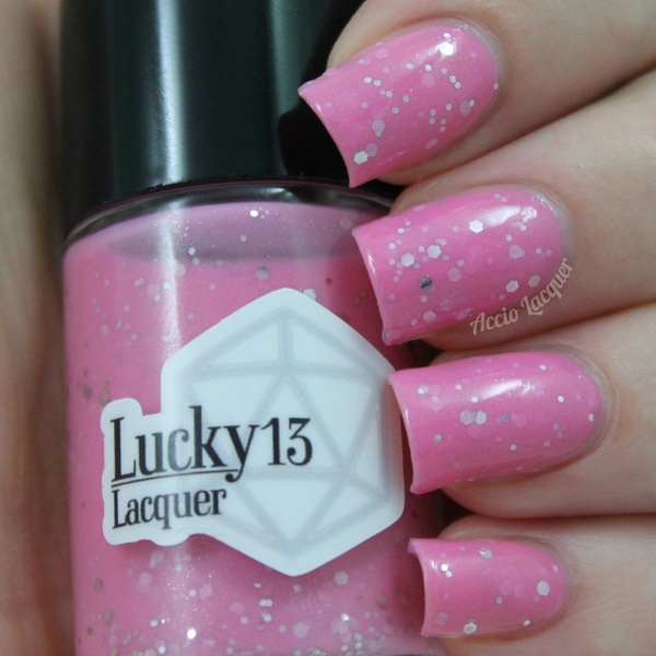 Nail polish swatch / manicure of shade Lucky13 Lacquer Pink Sugar Heart