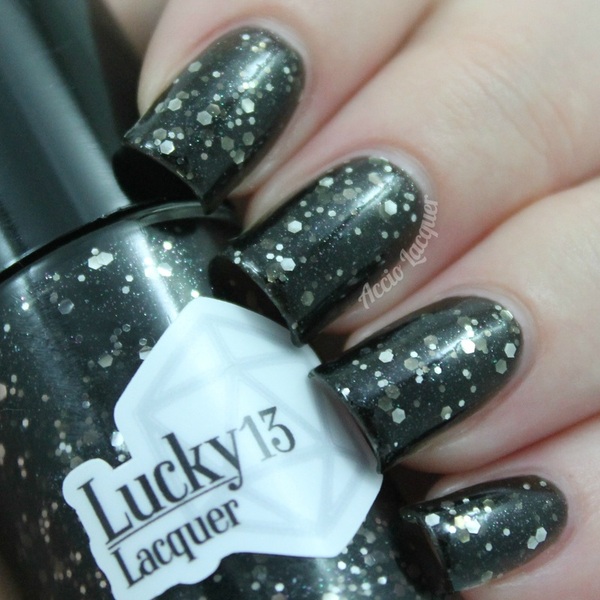Nail polish swatch / manicure of shade Lucky13 Lacquer Tuxedo Mirage