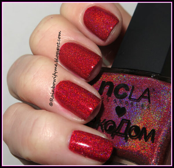 Nail polish swatch / manicure of shade NCLA Red Square