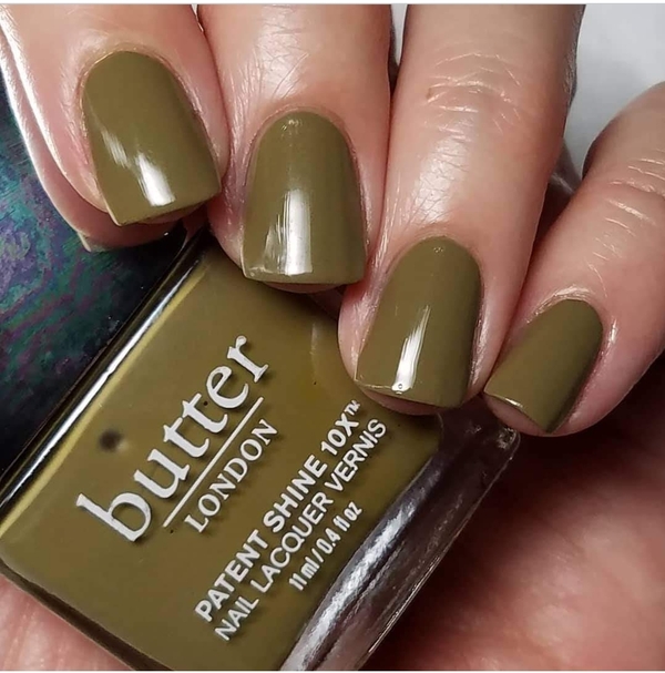 Nail polish swatch / manicure of shade butter London British Khaki