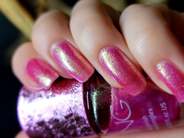 Nail polish swatch / manicure of shade Icing Pink Holo Glitz