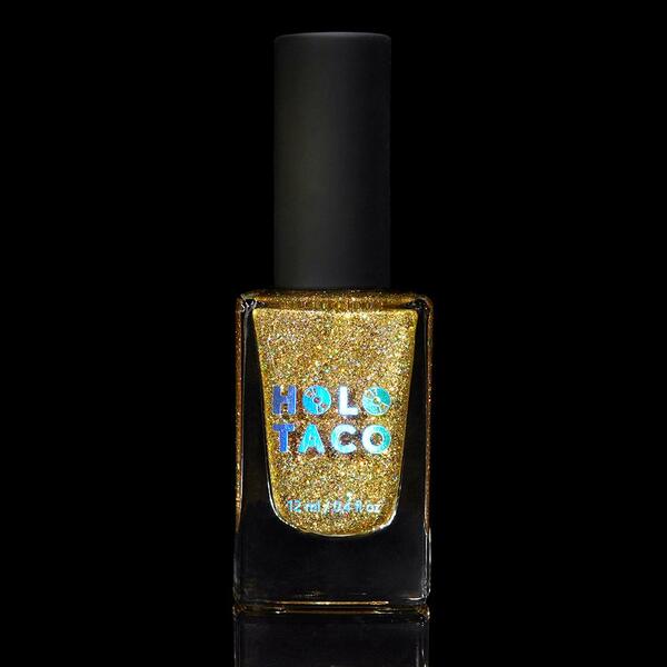 Nail polish swatch / manicure of shade Holo Taco Gold Play Button