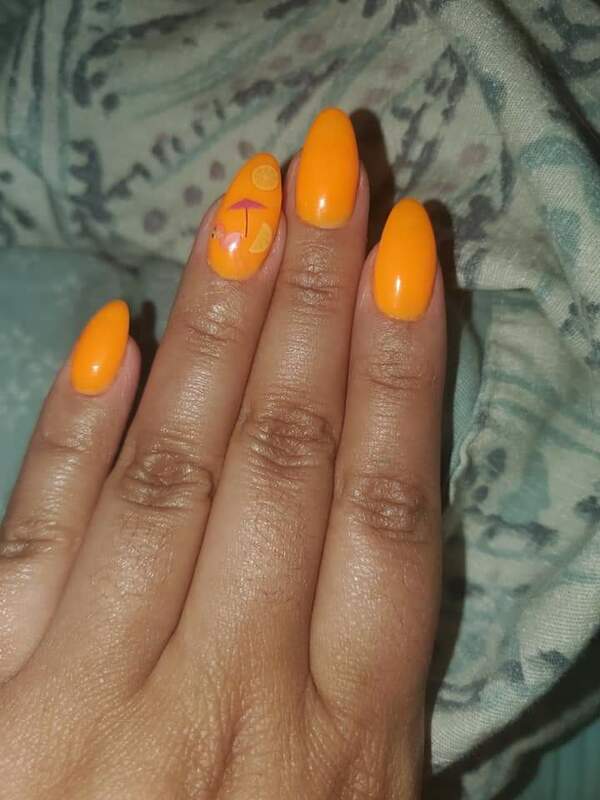 Nail polish swatch / manicure of shade Sparkle and Co. Tangerine Tiki Crush