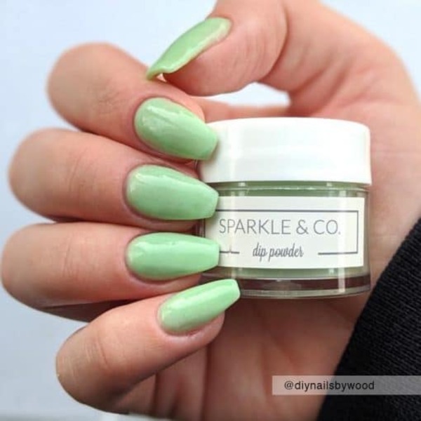 Nail polish swatch / manicure of shade Sparkle and Co. Serene Green