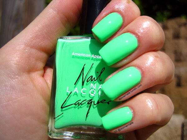 Nail polish swatch / manicure of shade American Apparel Parakeet