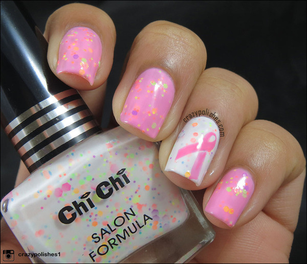 Nail polish swatch / manicure of shade Chi Chi White Confetti