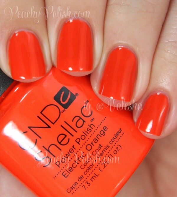 Nail polish swatch / manicure of shade CND Shellac Electric Orange