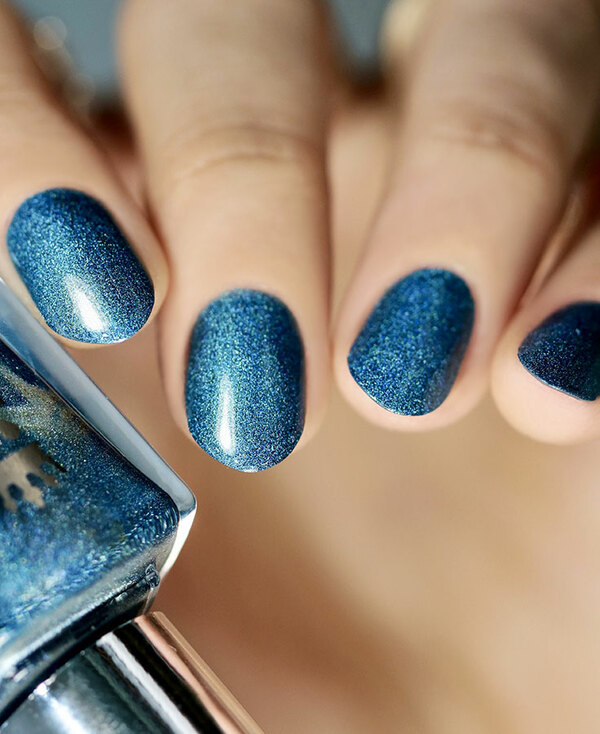 Nail polish swatch / manicure of shade A England Peacock Blue Glaze