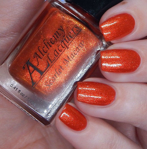 Nail polish swatch / manicure of shade Alchemy Lacquers Scarlet Macaw