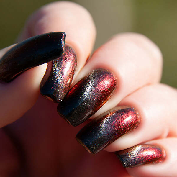 Nail polish swatch / manicure of shade Baroness X Black Flame