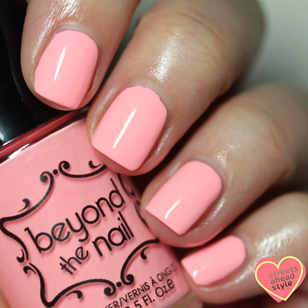 Nail polish swatch / manicure of shade Beyond The Nail Scorching Coral