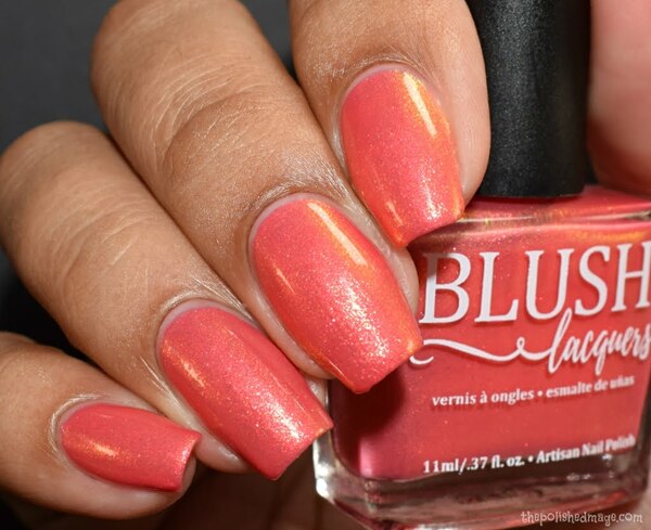 Nail polish swatch / manicure of shade Blush Lacquers Rio