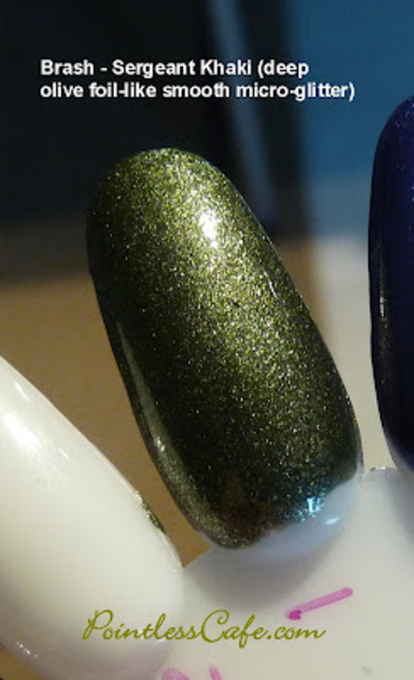 Nail polish swatch / manicure of shade Brash Sergeant Khaki