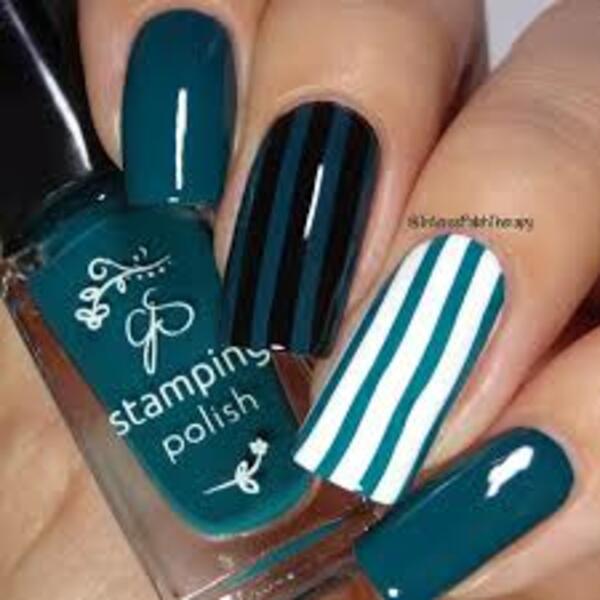 Nail polish swatch / manicure of shade Clear Jelly Stamper Teal or no Deal