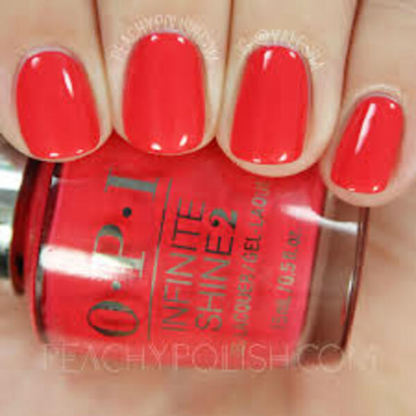 Nail polish swatch / manicure of shade OPI Infinite Shine Cajun Shrimp