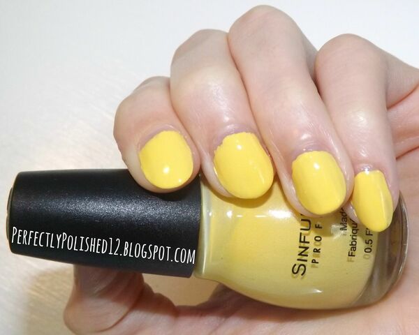 Nail polish swatch / manicure of shade Sinful Colors Yolo Yellow