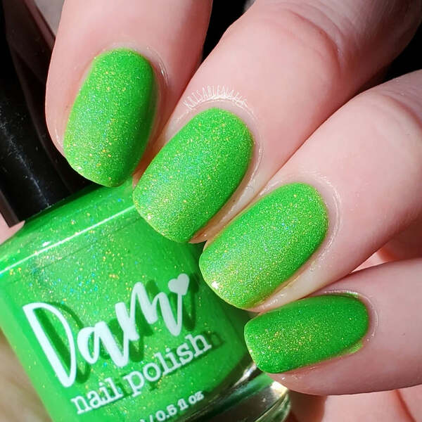 Nail polish swatch / manicure of shade Dam Nail Polish Gotcha Green