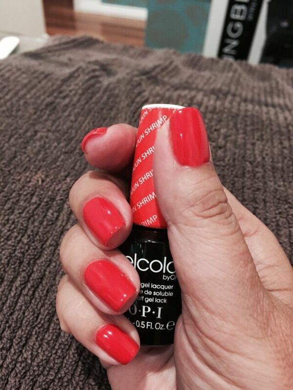 Nail polish swatch / manicure of shade GelColor by OPI Cajun Shrimp
