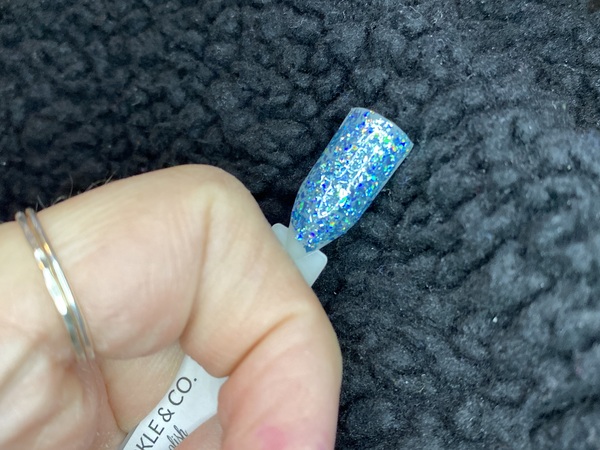 Nail polish swatch / manicure of shade Sparkle and Co. Angelic Aquamarine - March