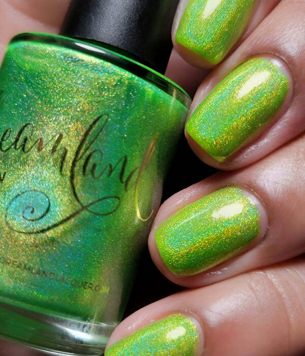 Nail polish swatch / manicure of shade Dreamland Lacquer Electric Lime