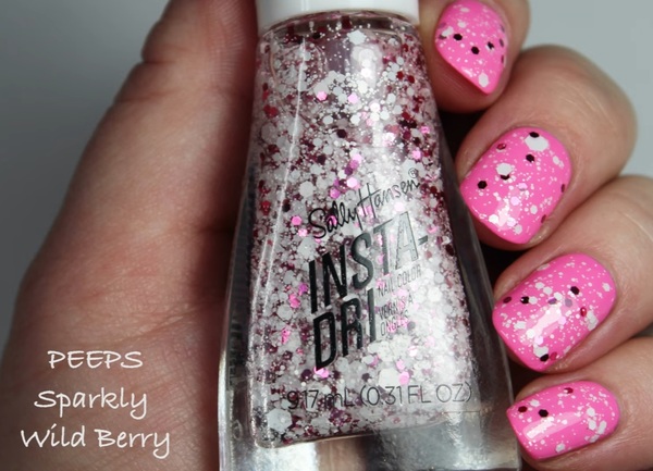 Nail polish swatch / manicure of shade Sally Hansen PEEPS Sparkly Wild Berry