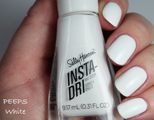 Nail polish swatch / manicure of shade Sally Hansen PEEPS White