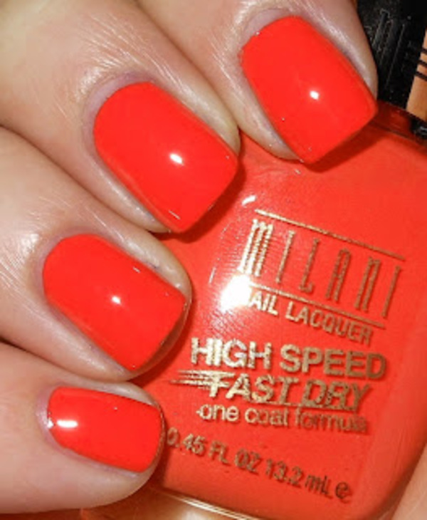 Nail polish swatch / manicure of shade Milani Jiffy Orange