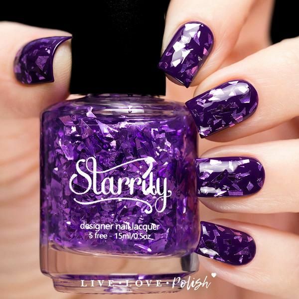 Nail polish swatch / manicure of shade Starrily Purplexi Glass