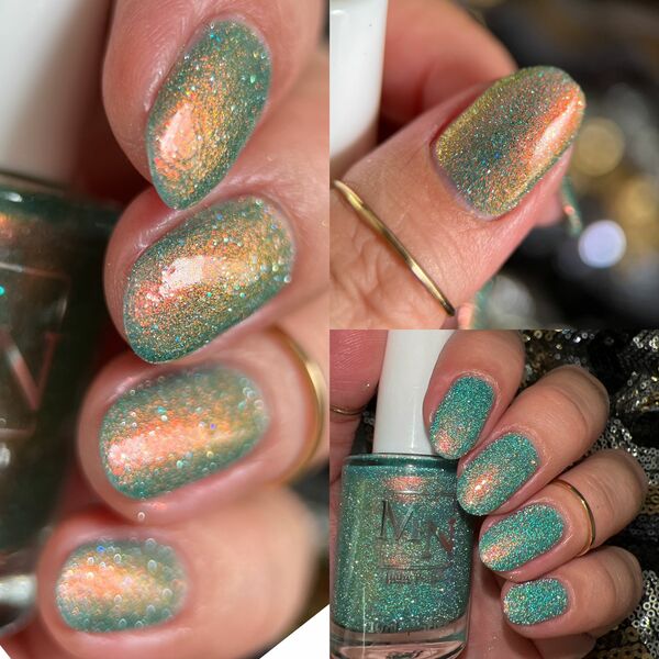 Nail polish swatch / manicure of shade MandN Polish Aqua Mirror