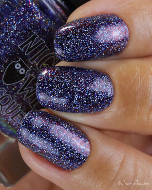 Nail polish swatch / manicure of shade Night Owl Lacquer Dark Fan-Tasy