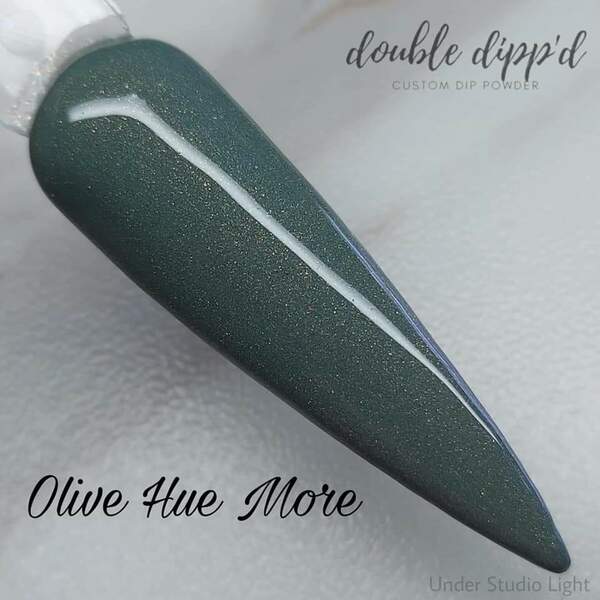 Nail polish swatch / manicure of shade Double Dipp'd Olive Hue More