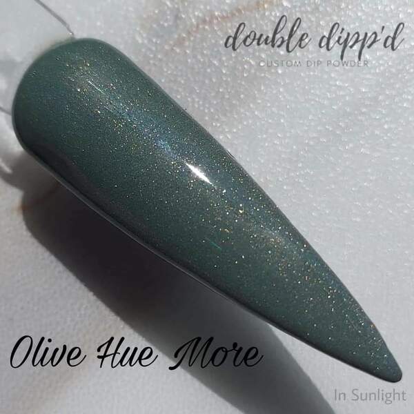 Nail polish swatch / manicure of shade Double Dipp'd Olive Hue More