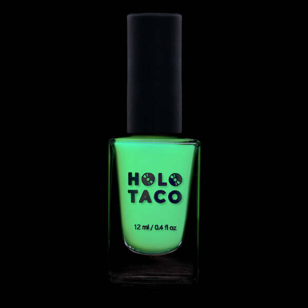 Nail polish swatch / manicure of shade Holo Taco Glow In The Dark Taco