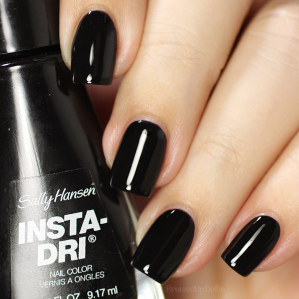 Nail polish swatch / manicure of shade Sally Hansen Insta-Dri Black to Black