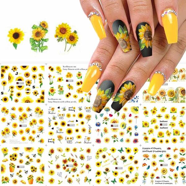 Nail polish swatch / manicure of shade BSBTBZ Sunflower Nail Stickers