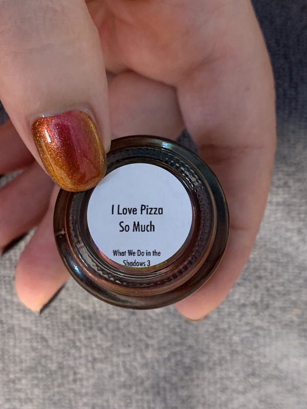 Nail polish swatch / manicure of shade Bee's Knees Lacquer I Love Pizza So Much