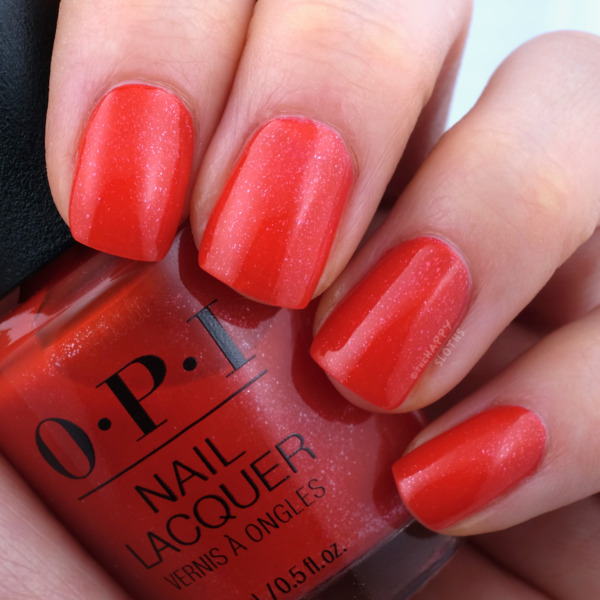 Nail polish swatch / manicure of shade OPI Left Your Texts on Red