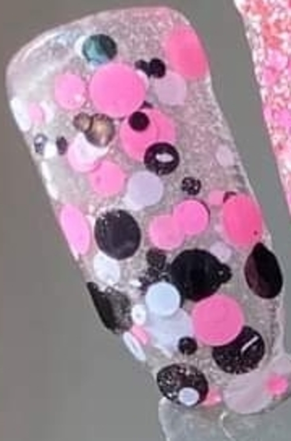 Nail polish swatch / manicure of shade Zebra Glitter and Nails Bubble Gum Eyes